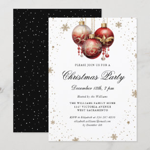 Red Ornaments Elegant Black Gold Christmas Party Invitation