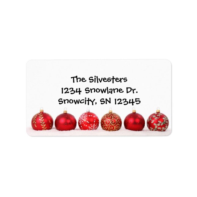 Red Ornaments Holiday Address Label (Front)