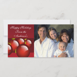 Red Ornaments on Deep Burgundy Wine Holiday Card