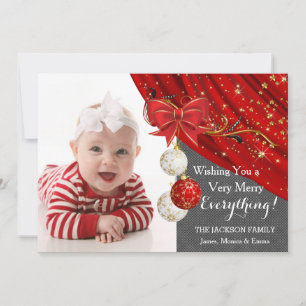 Red Ornaments Photo Christmas Holiday Card