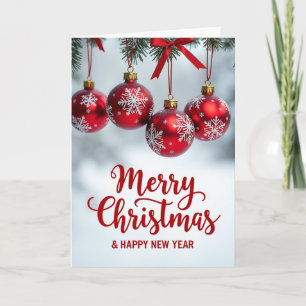 Red Ornaments Pine Bough Xmas Card