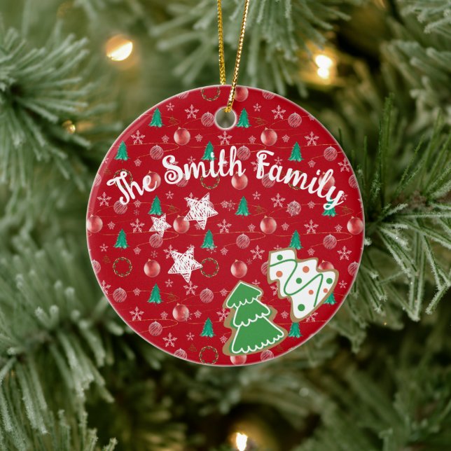 Red Ornaments & Watercolor Pines Christmas  (Tree)