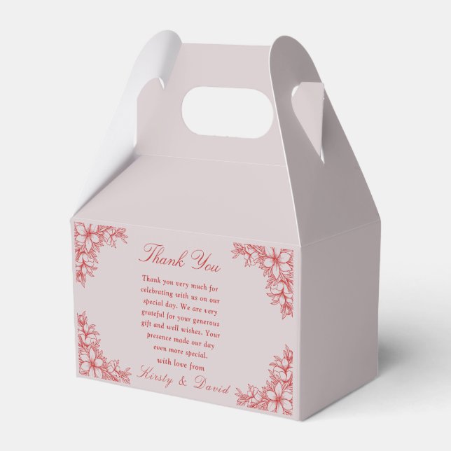 Red Ornate Floral Wedding Favour Box (Front Side)