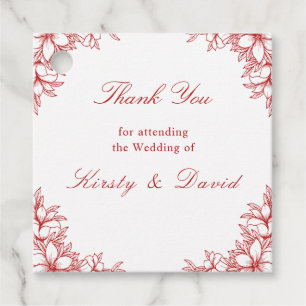 Red Ornate Floral Wedding Favour Tags
