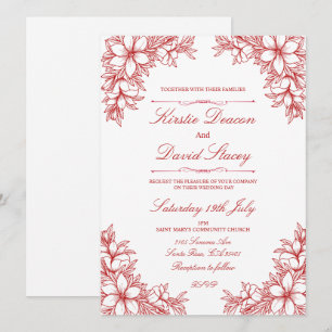 Red Ornate Floral Wedding Invitation  