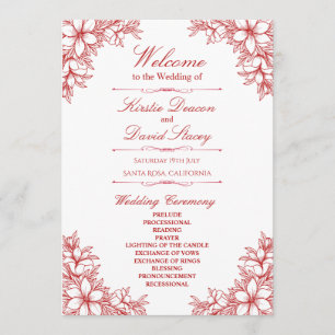 Red Ornate Floral Wedding Programme