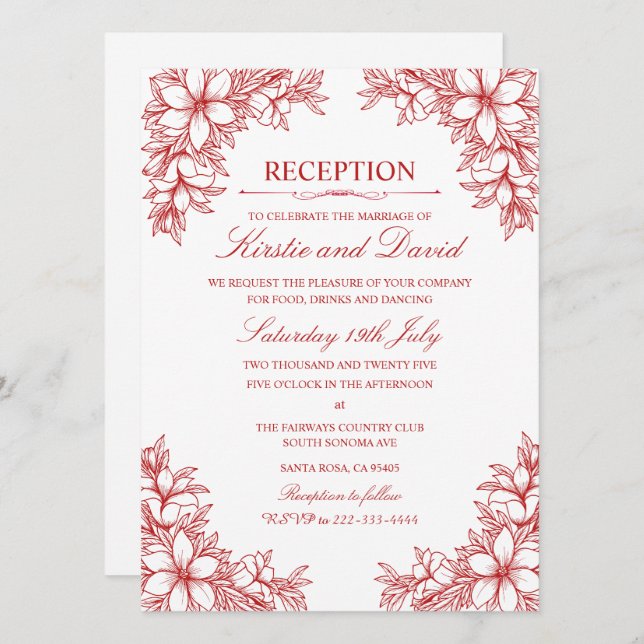 Red Ornate Floral Wedding Reception Invitation (Front/Back)