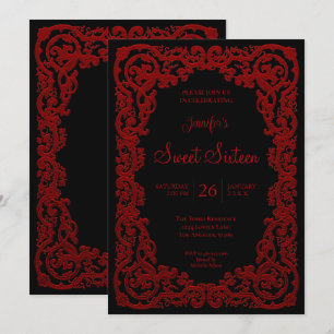 Red Ornate Lace Frame Sweet 16 Invitation