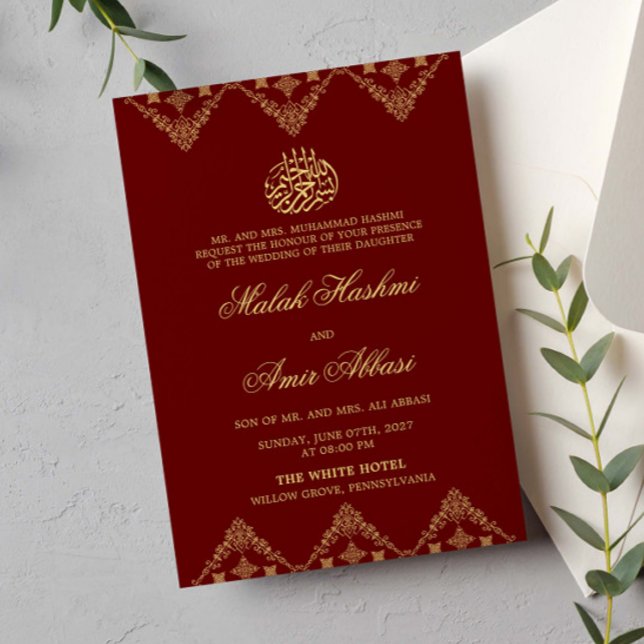 Red Ornate Motif Islamic Muslim Wedding Invitation (Creator Uploaded)