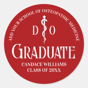 Red Osteopathic Medical School Graduation Party Classic Round Sticker