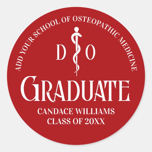 Red Osteopathic Medical School Graduation Party Classic Round Sticker (Front)