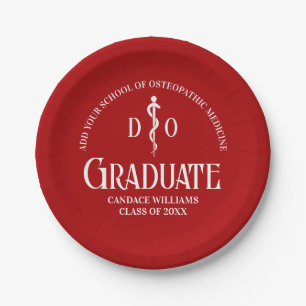 Red Osteopathic Medical School Graduation Party Paper Plate