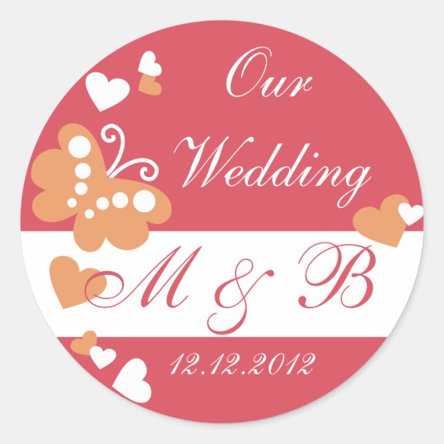 Red Our Wedding Monogram Sticker (Front)