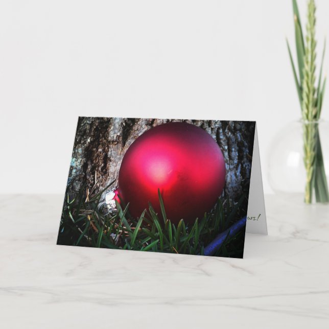 “Red Outdoor Tree Ornament" Christmas Card (Front)
