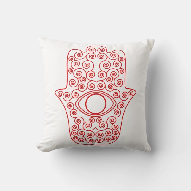 Red Outline Hamsa-Hand of Miriam-Hand of Fatima.pn Cushion (Front)