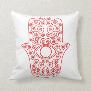 Red Outline Hamsa-Hand of Miriam-Hand of Fatima.pn Cushion