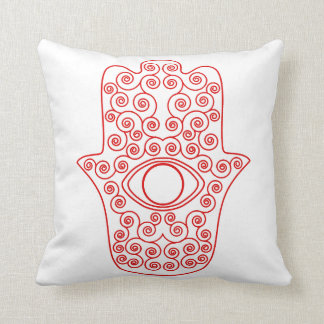 Red Outline Hamsa-Hand of Miriam-Hand of Fatima.pn Cushion