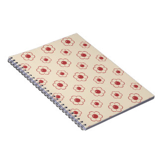 Red Outlined Cartoon Flower Pattern Notebook
