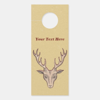 Red Outlined Male Deer Head Big Antlers Tan Door Hanger