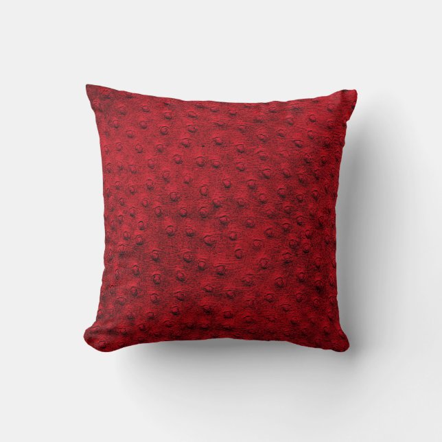 Red Oversized Ostrich Leather Grain Pillow (Front)