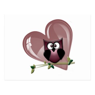 Red Owl and Heart Valentine's Gifts Postcard