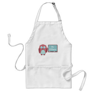 Red Owl Blue Chevron Teacher At Chalkboard Standard Apron