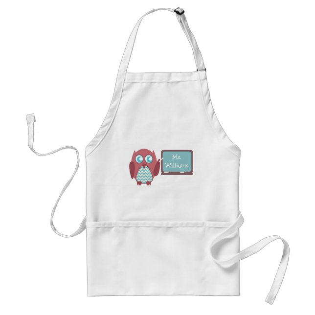 Red Owl Blue Chevron Teacher At Chalkboard Standard Apron (Front)