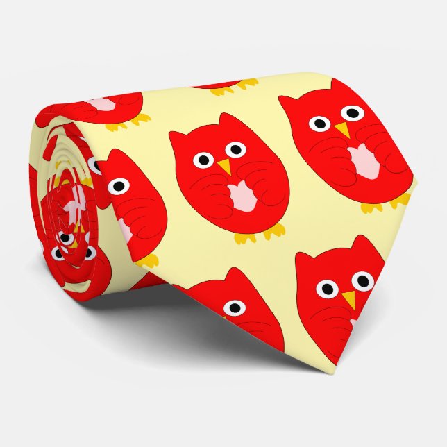 Red Owl Design Any Colour Background Tie (Rolled)