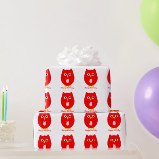 Red Owl Design Birthday Gift Wrapping Paper
