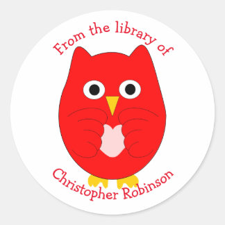 Red Owl Design Bookplate Classic Round Sticker
