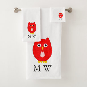 Red Owl Design Monogrammed Bath Towel Set