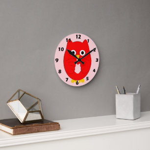 Red Owl Design Round Clock