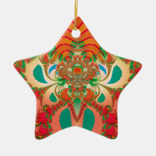 Red Owl Fractal Abstract Art Ceramic Tree Decoration