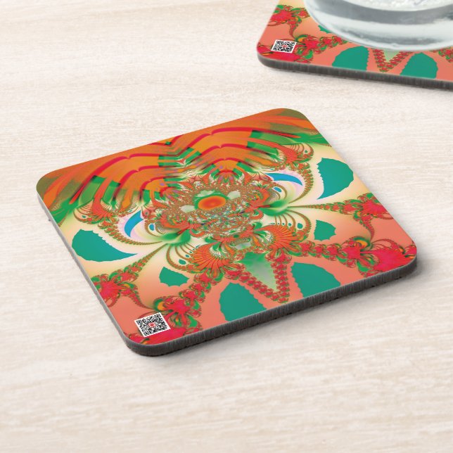 Red Owl Fractal Abstract Art Coaster (Left Side)