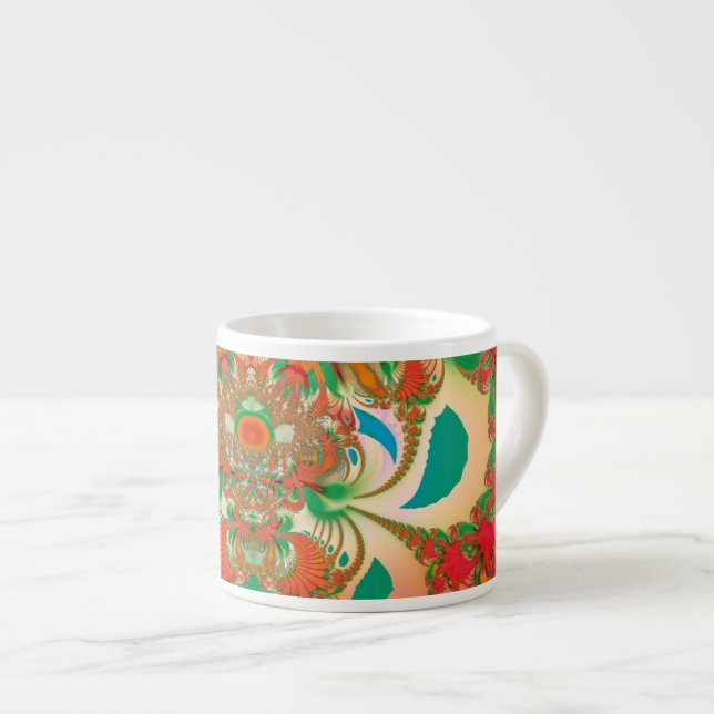 Red Owl Fractal Abstract Art Espresso Cup (Front Right)