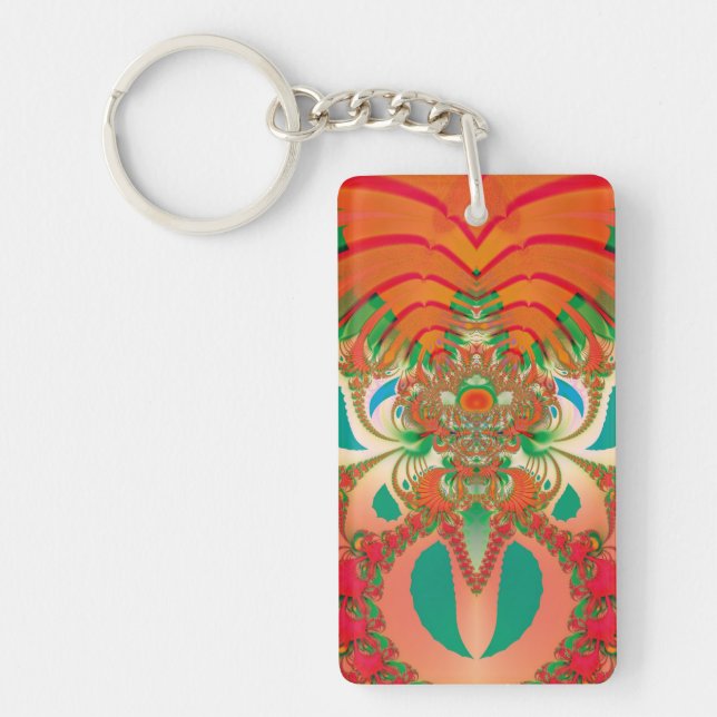 Red Owl Fractal Abstract Art Key Ring (Front)