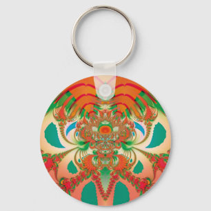 Red Owl Fractal Abstract Art Key Ring