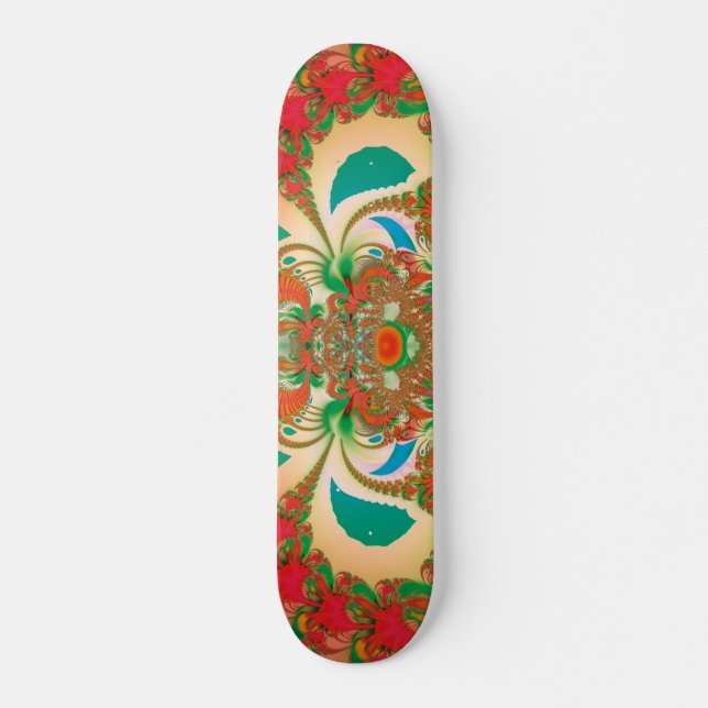 Red Owl Fractal Abstract Art Skateboard (Front)