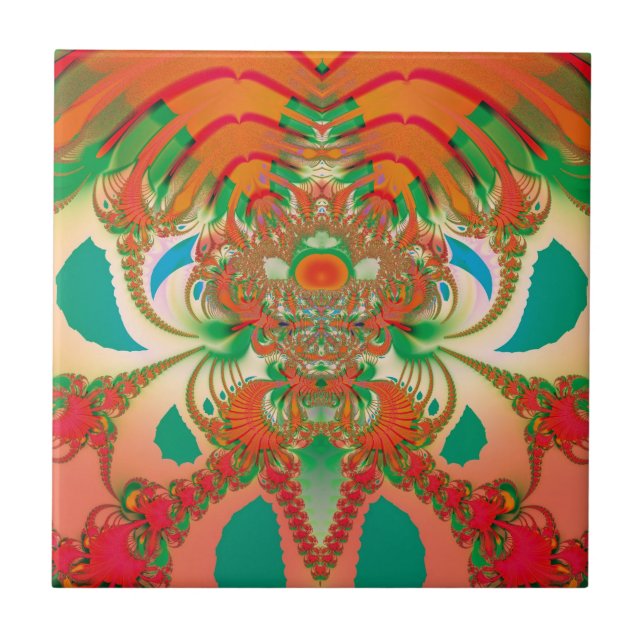 Red Owl Fractal Abstract Art Tile (Front)