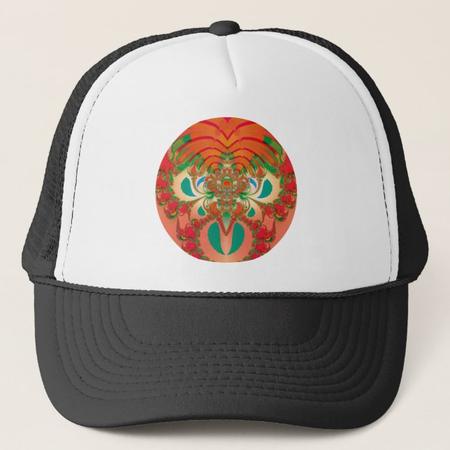 Red Owl Fractal Abstract Art Trucker Hat (Front)