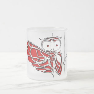 Red Owl on tree Frosted Glass Coffee Mug
