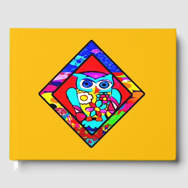 Red Owl Retro Diamond Guest Book (Front)