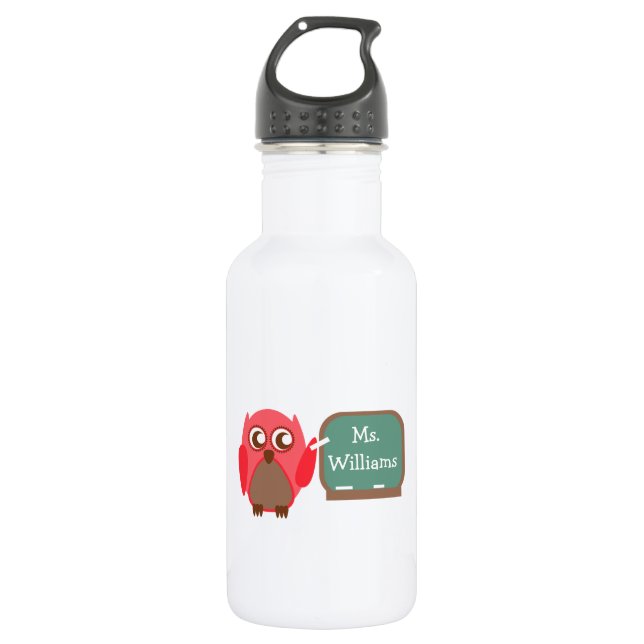 Red Owl Teacher At Chalkboard 532 Ml Water Bottle (Front)