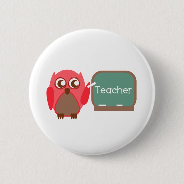 Red Owl Teacher At Chalkboard 6 Cm Round Badge (Front)