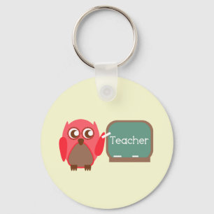 Red Owl Teacher At Chalkboard Key Ring