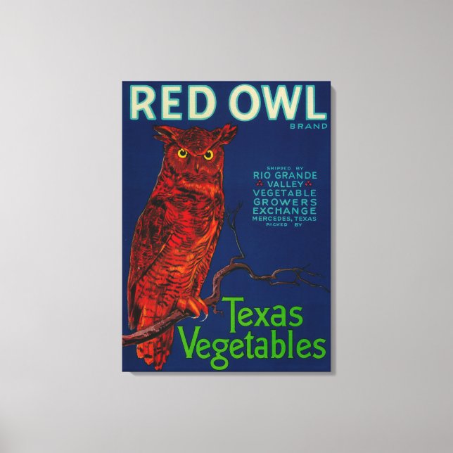 Red Owl Vegetable Label Canvas Print (Front)