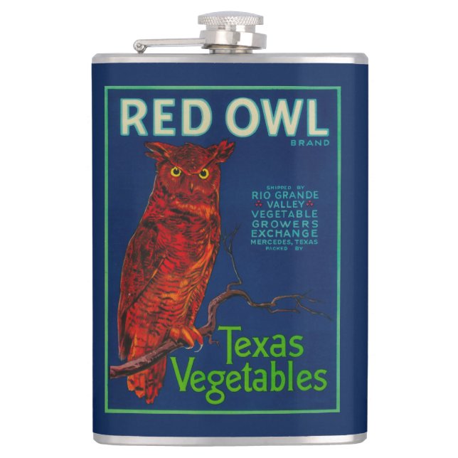Red Owl Vegetable Label Hip Flask (Front)