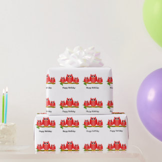 Red Owls Design Birthday Gift Wrapping Paper