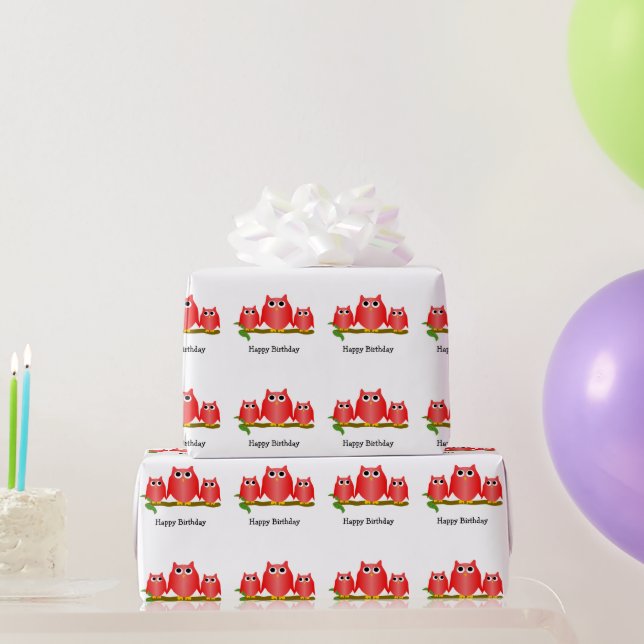 Red Owls Design Birthday Gift Wrapping Paper (Party Gifts)