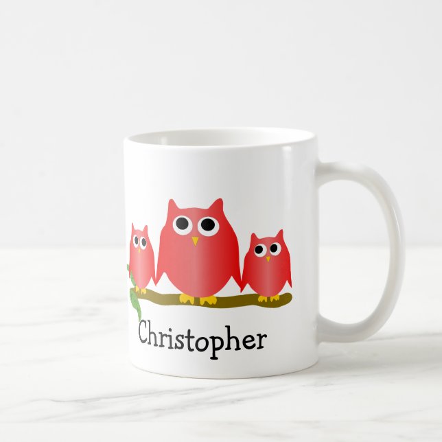 Red Owls Design Personalised Coffee Mug (Right)